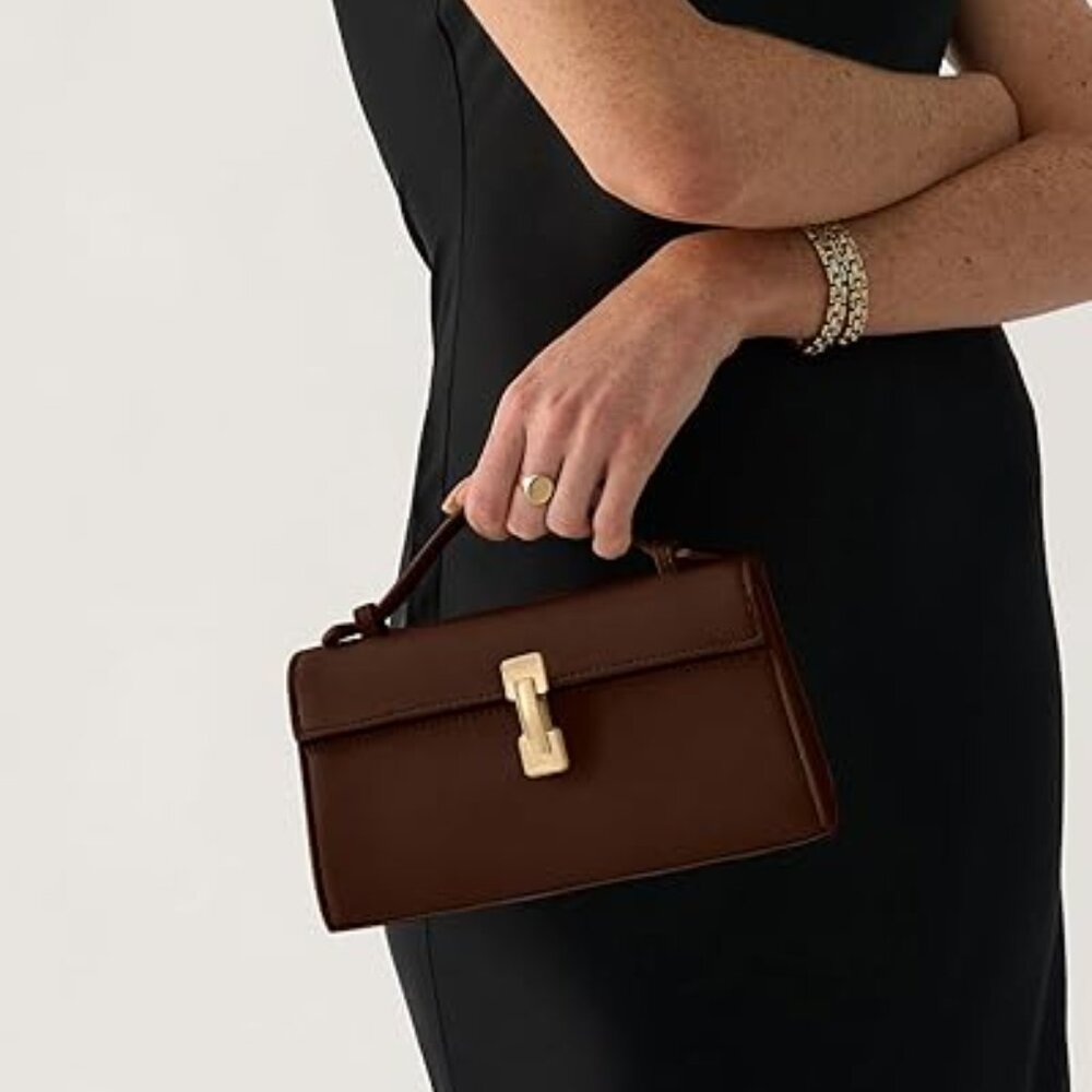 Neiman Marcus Brown Small Purse Top Handle Interlock Evening Bag